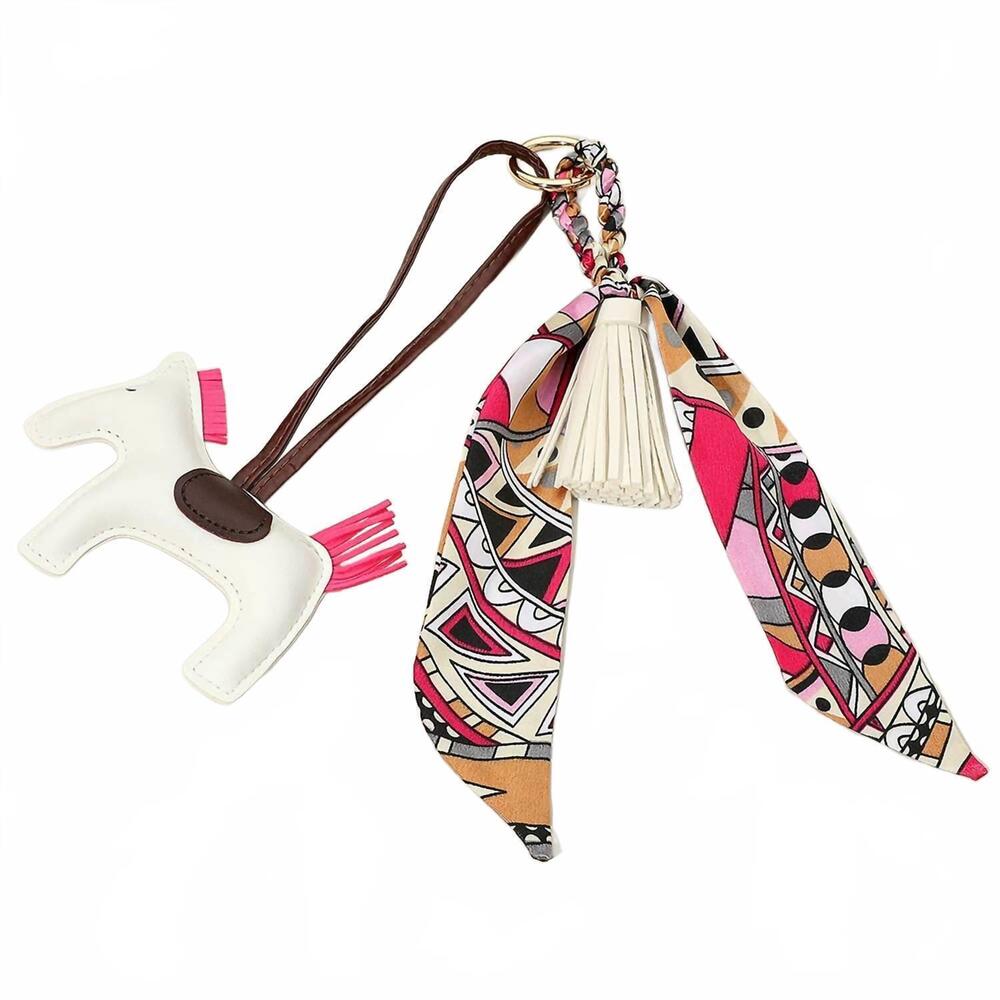 NEW SENSIBLING CORP women's vegan leather horse tassel scarf bag charm in white